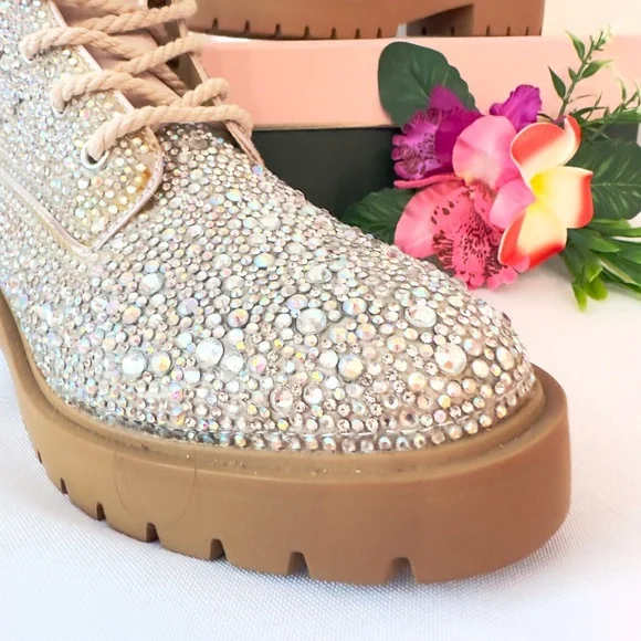 #73 BETSEY JOHNSON ~ Silver Sparkling Rhinestone Cushion Ankle Boots size 8 - Picture 5 of 10